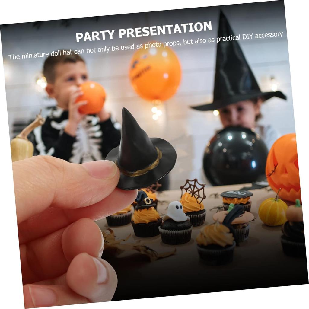 Wakauto 24pcs Miniature Dollhouse Witch Hats Mini Halloween Witch Hat Props Doll House Supplies Tiny Witch Hats for Crafts