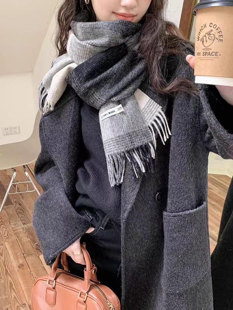 Checkerboard Grain Scarf Female Winter Warm Pure Wool Cashmere Shawl Couple Accessory Premium Sense Windproof Scarf For Women
