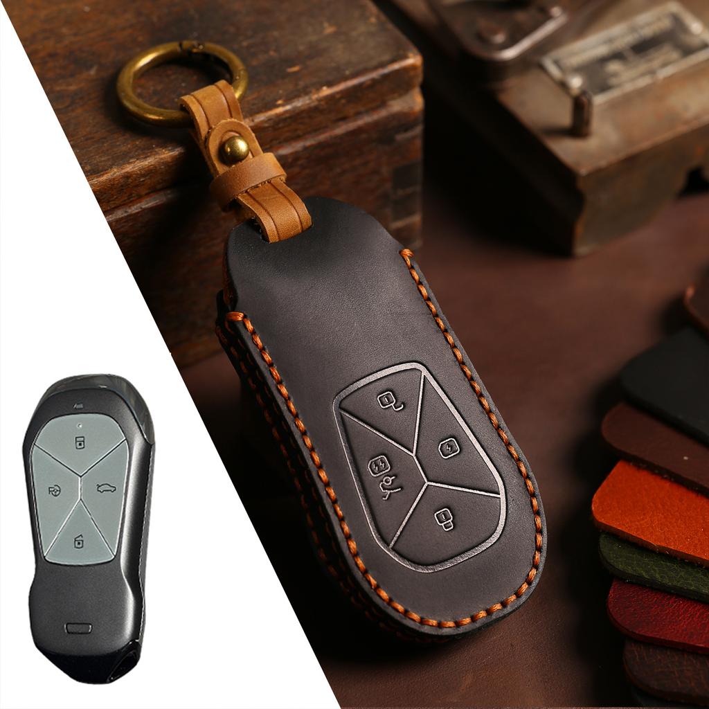 Car Modification Supplies Are Suitable for 20-21 Xiaopeng P5 Car Key Cover G3i Intelligent Remote Control Case, Genuine Leather Men