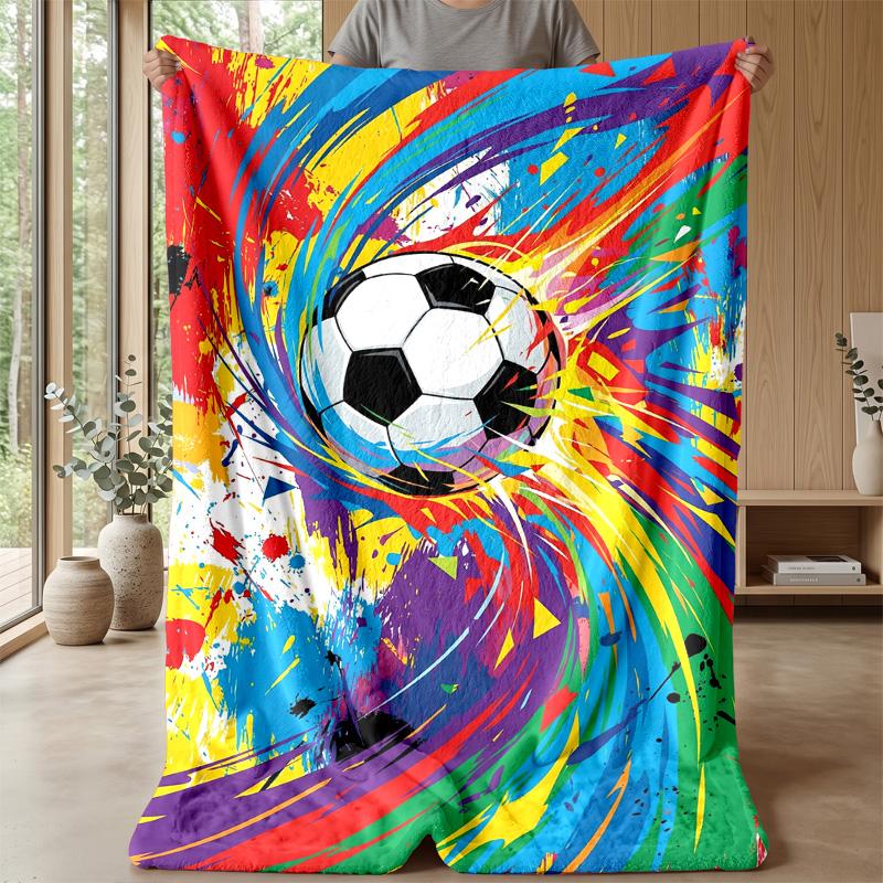 Soccer Ball In Colorful Art Theme Blanket Lightweight Warm Flannel Blanket Decorative Throw Blanket for Home Decoration