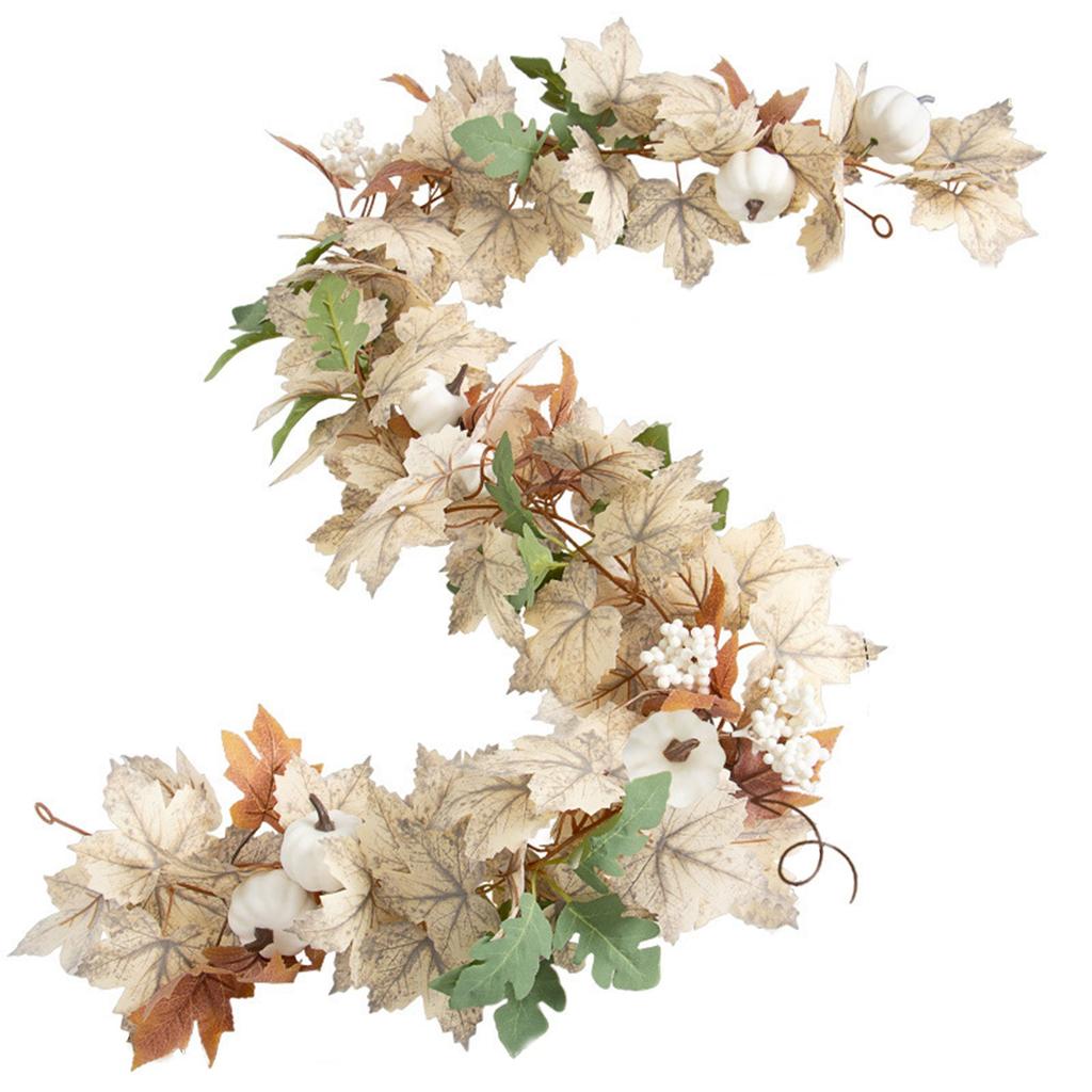 Fall Garland Thanksgiving Maple Leaf Pumpkin Berry Vine Rattan For Halloween Artificial Plants Simulation Hanging Vines Wreath