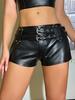 Pantalones Cortos Elásticos de Cintura Baja de Cuero Sintético para Chica Hot