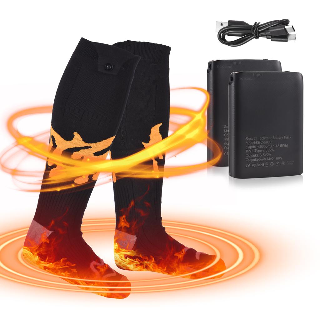 Rechargeable Heated Socks for Men Women Flame Pattern 5V 5000mAh Battery Powered Cold Weather