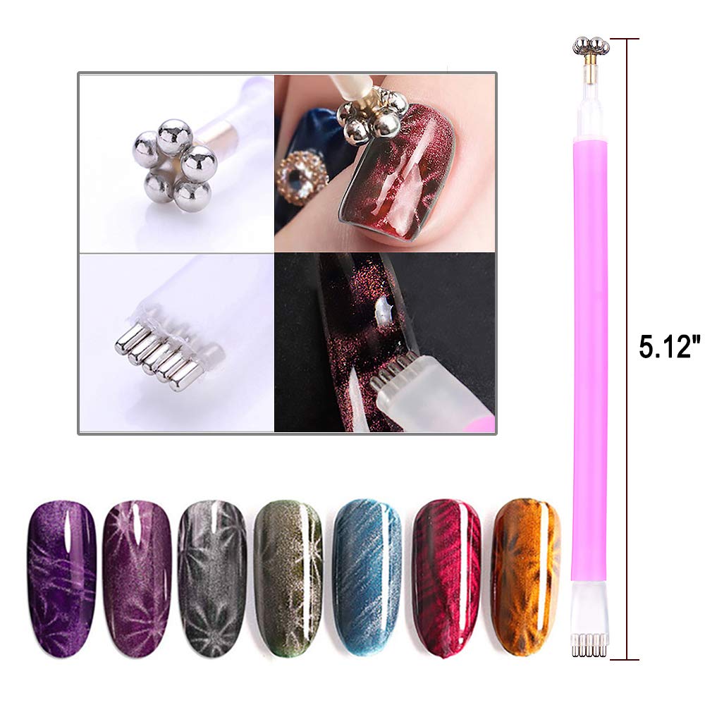 6Pcs 3D Cat Eyes Magnet Magnetic UV Gel Nail Polish Magnet Pens Set Flower Ombre Design Double Head Magnet Stick Manicure DIY