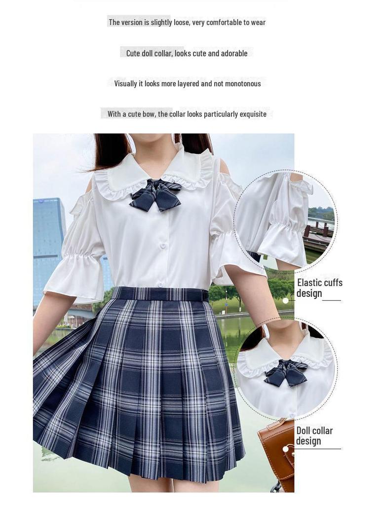 Süßes japanisches JK-Puppenkragenhemd – frischer College-Stil, lockere Passform, lange und kurze Ärmel für Schüler, perfekt für Sommer und Herbst.