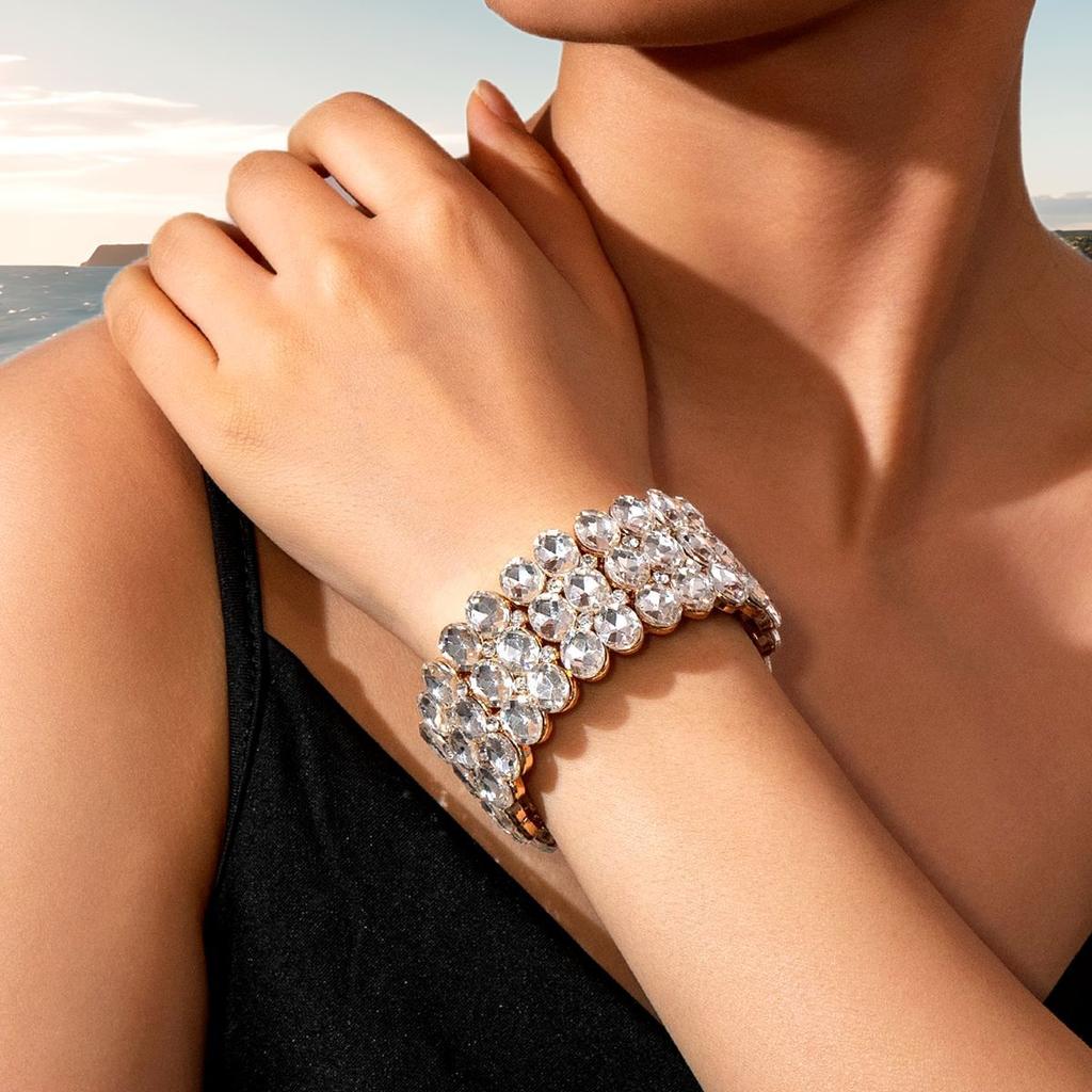 Mode Persönlichkeit Ab Bunte Elastische Große Armband Legierung Glas Armband Frauen Braut Schmuck