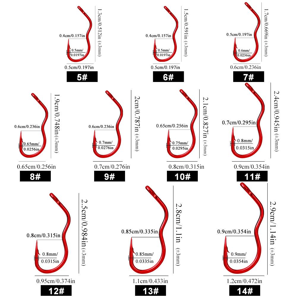 12pcs Red Flip Hook Tube Anti Unhooking, Specially Designed For Carp Fishing With Three Curved Handles, High Carbon Steel Sharp Fish Hook Fishing Gear