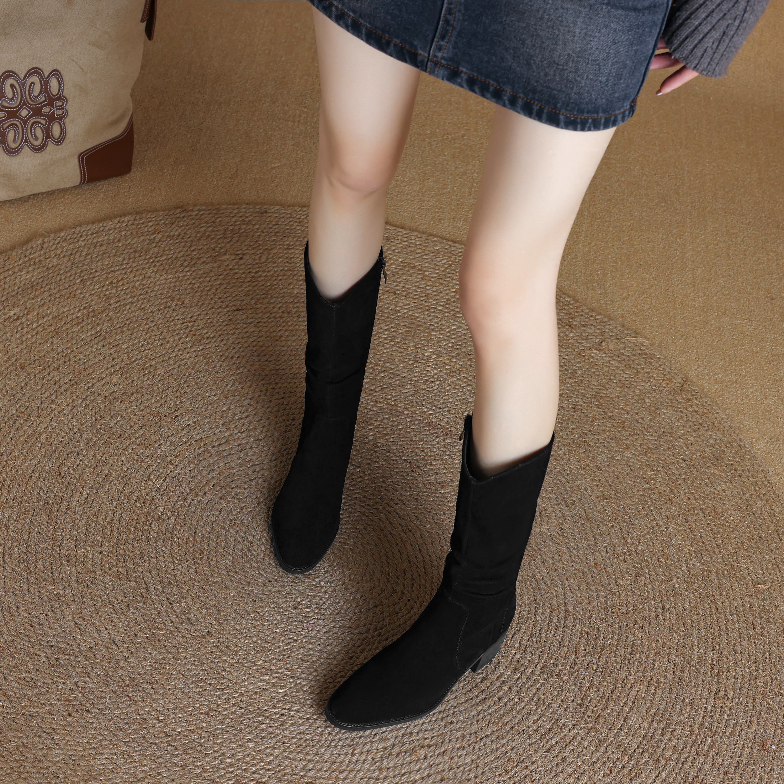 Krazing Pot Коровья замша Нубук Зимние Средний каблук Вестерн Сапоги Женские На молнии — фото 10