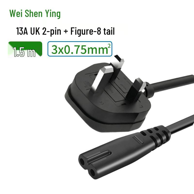 Certified Pure Copper Figure-8 Power Cord for Monitors & Shavers - 2-Core, Two-Pin Plug