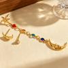Fantasy Moon Star Colorful CZ Dangle Earrings Set Gold Tone Long Tassel Drop Stud Earrings Set for Women Face Slimming Jewelry