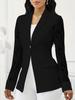Damen Ein-Knopf Spitze Langarm Patchwork Unifarben Anzugjacke