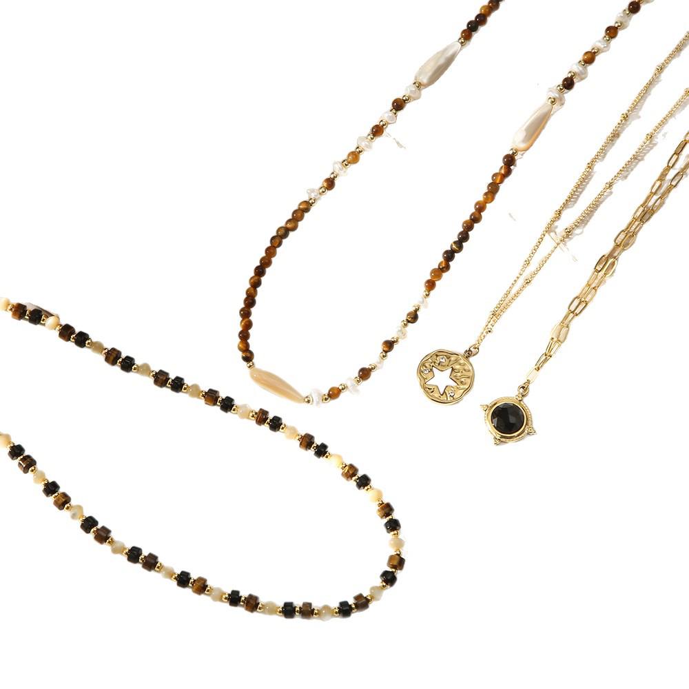 Boho Star Pendant Women's Necklace with Natural Stone Beads and Multi-layer Collarbone Chain