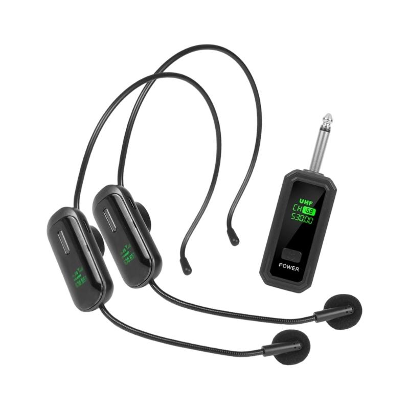 1Set Wireless Headsets Microphones Kit Supporting One Transmitters to Two Receivers for Duet Group Performances