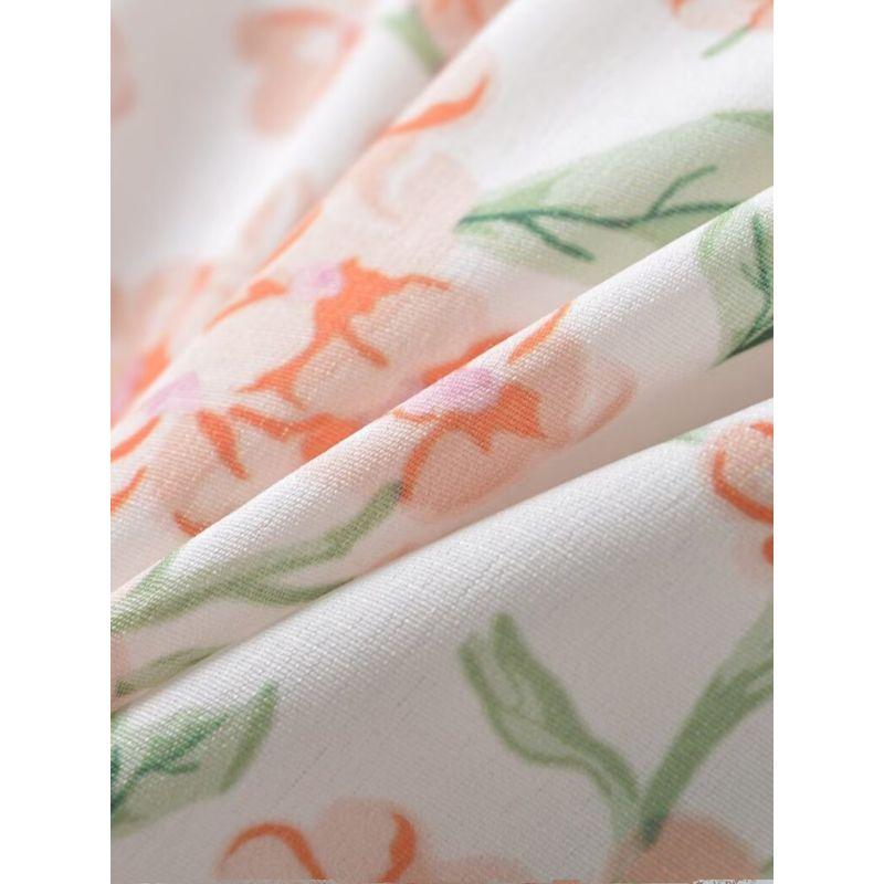 Kaslead New Arrival Women's Clothing Fashion Style French Style Slim-Fitting Simple Pastoral Style Print Short Sleeve Long Dress