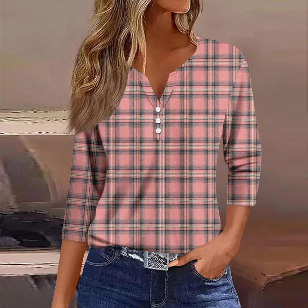 Women's Fashion Casual Three-quarter Sleeve V-neck Floral Print Top