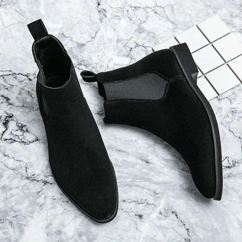 Mens Boots Classic Chelsea Boots High Quality Genuine Leather Boot British Style Business Dress Boots Men High-Top Leather Shoes