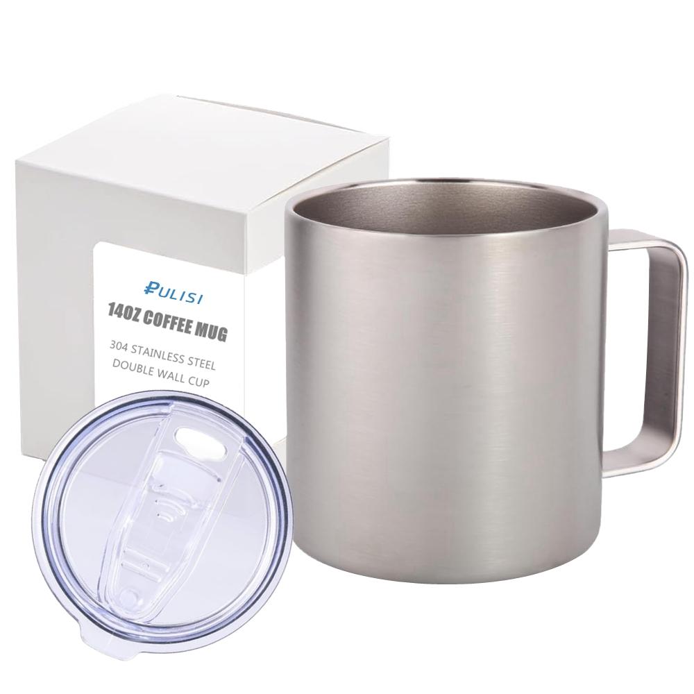14oz Edelstahl Kaffeetassen mit Deckel Doppelwand Vakuum Reisekaffeetasse mit Henkel Metalltassen für Camping Zuhause Büro