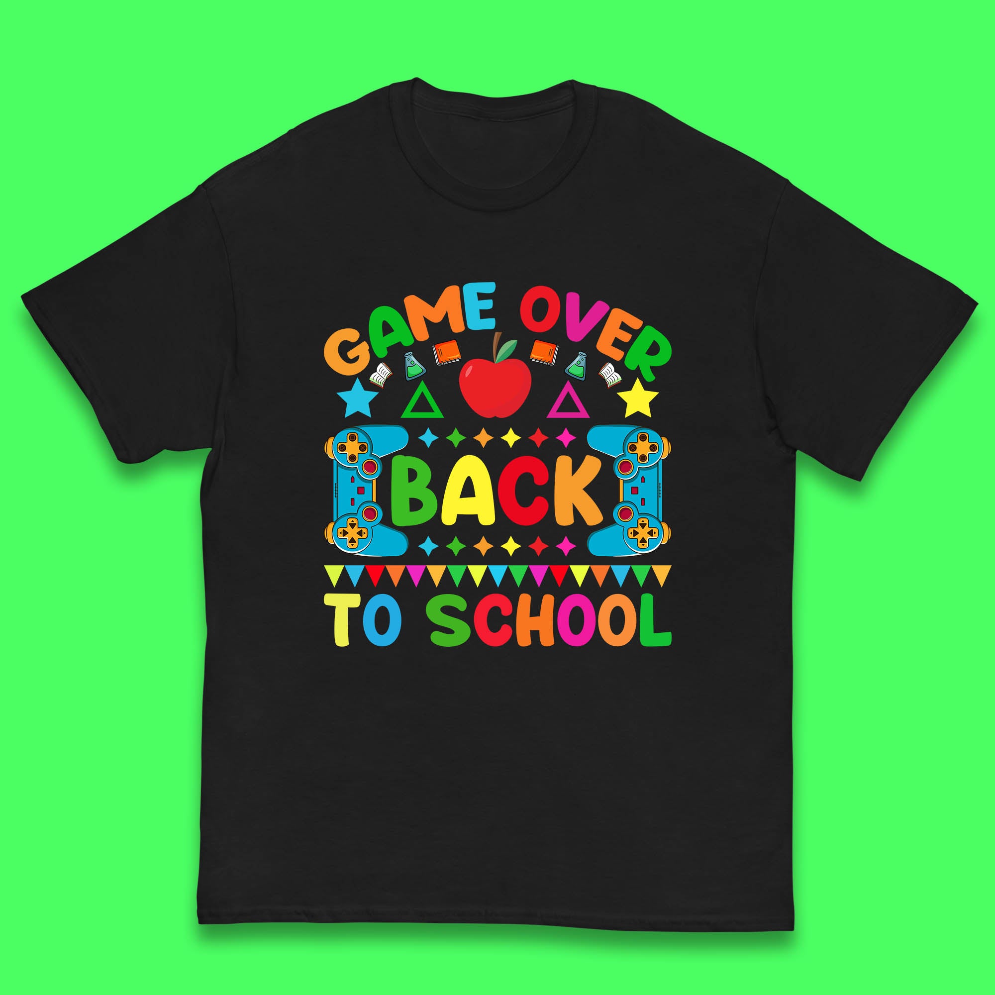 

Game Over Back To School Gaming Lover Kids Gift Colorful Retro Kids Costume Kids T Shirt 140