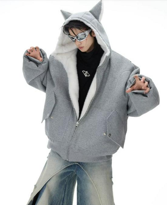 

Golden Eagle Plush Reversible Hoodie - Trendy Warm Cotton Jacket for Couples Medium сірий колір