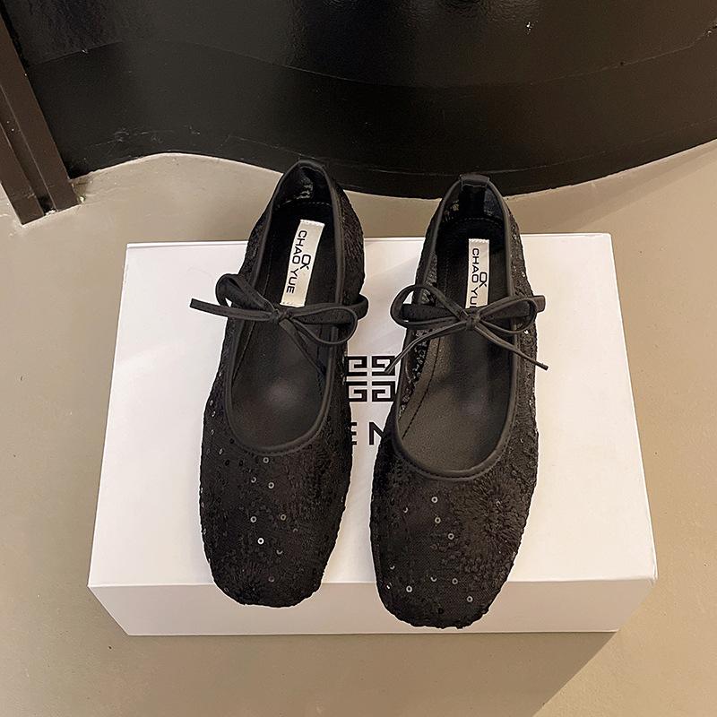 

Дышащая сетчатая обувь одинарки женская обувь внутренняя высота увеличение весна 2025 бант новая неглубокая Мэри Джейн фея 40 чёрный