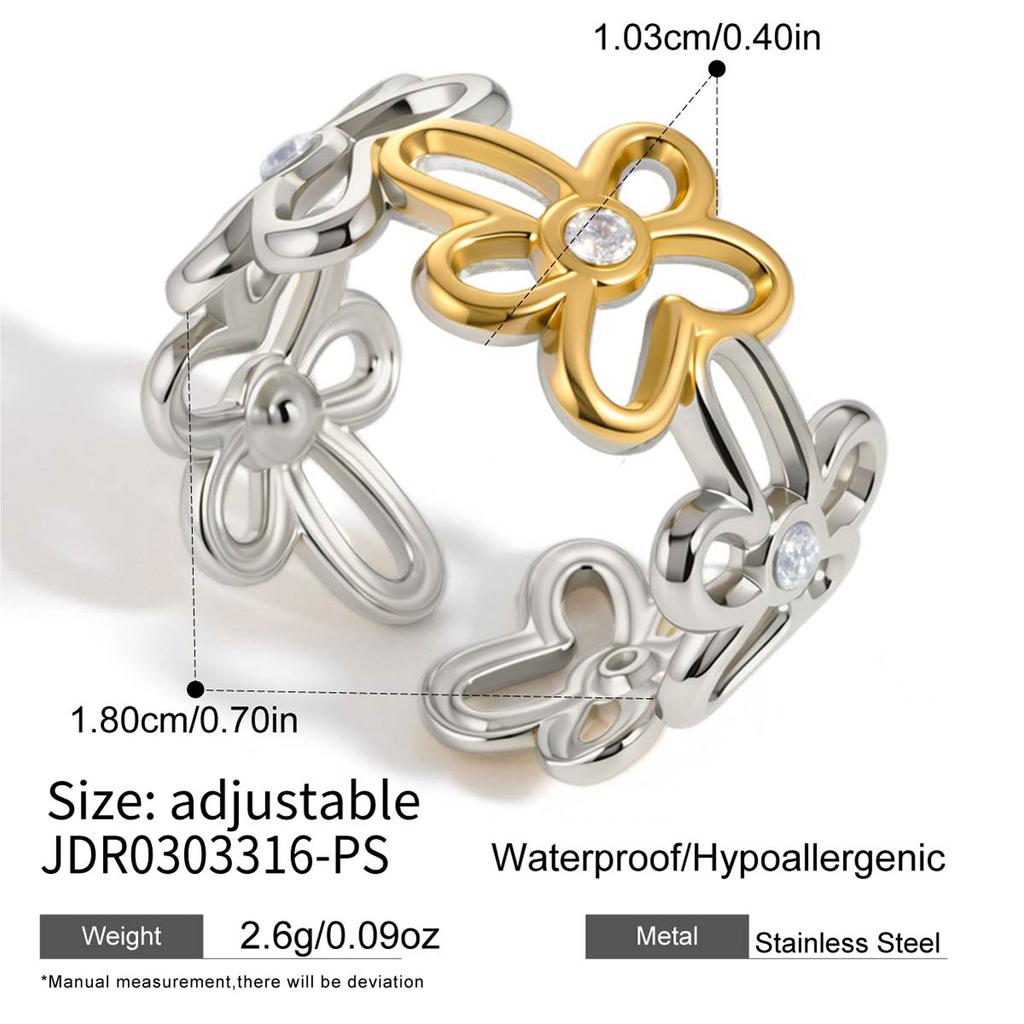 18K Gold Plated Mesh Hollow Ring For Women Stainless Steel Chunky Rings No Tarnish Wide Band Finger Rings Statement Jewelry