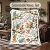 Forest Fox Fantasy Theme Throw Blanket Custom Name Text Personalized Blanket Soft Cozy Blanket for Home Sofa Bed