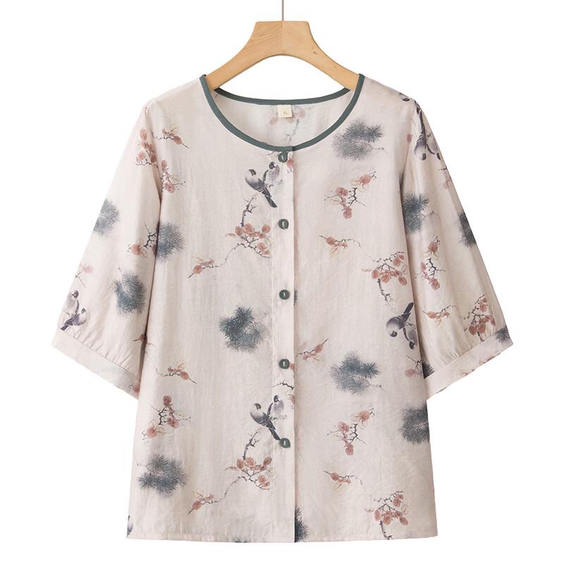 Women s Floral Short Sleeve Round Neck Blouse 3XL