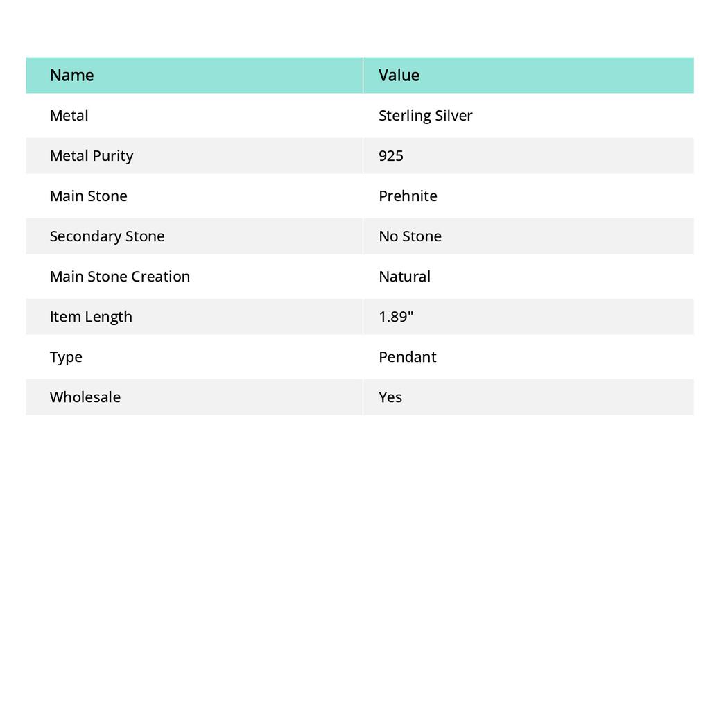 Pietră Prehnit Naturală Lucrat Manual Argint Sterling 925 Cadou Pandantiv 1.89" O1Z21