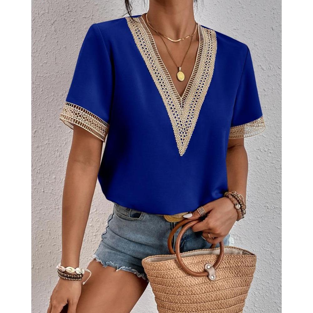 GMXIA Lace Lace Short-sleeved Chiffon Top for Women