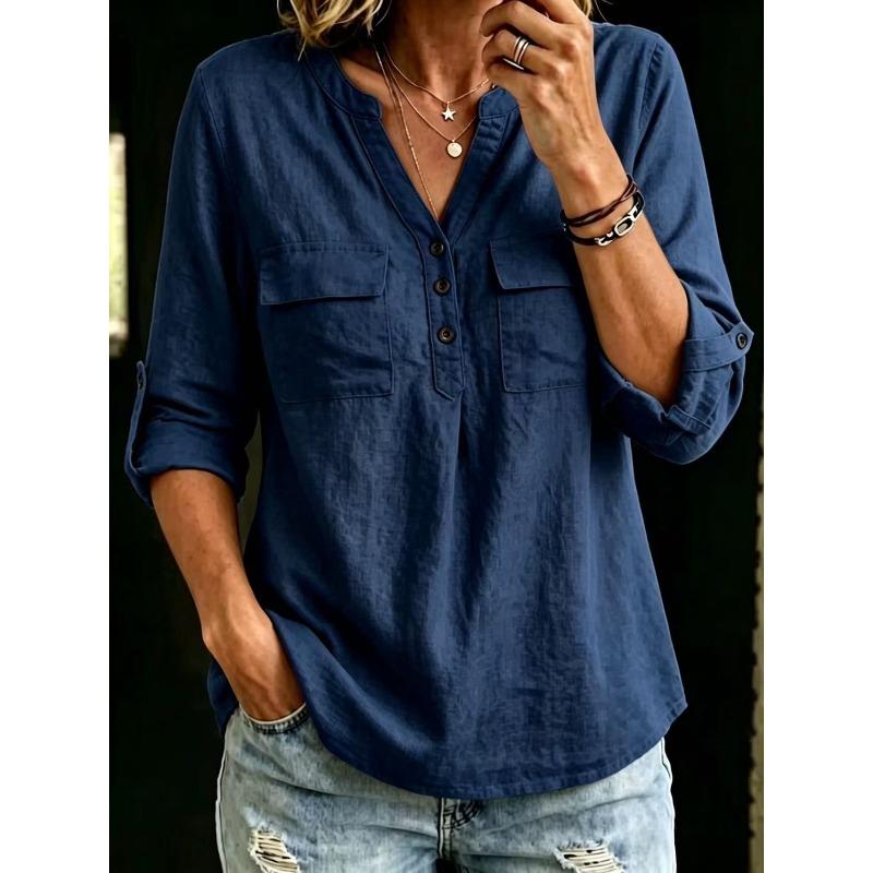 JPNTKY Women's Fashion Casual Long Sleeve V-Neck Blouses & Shirts