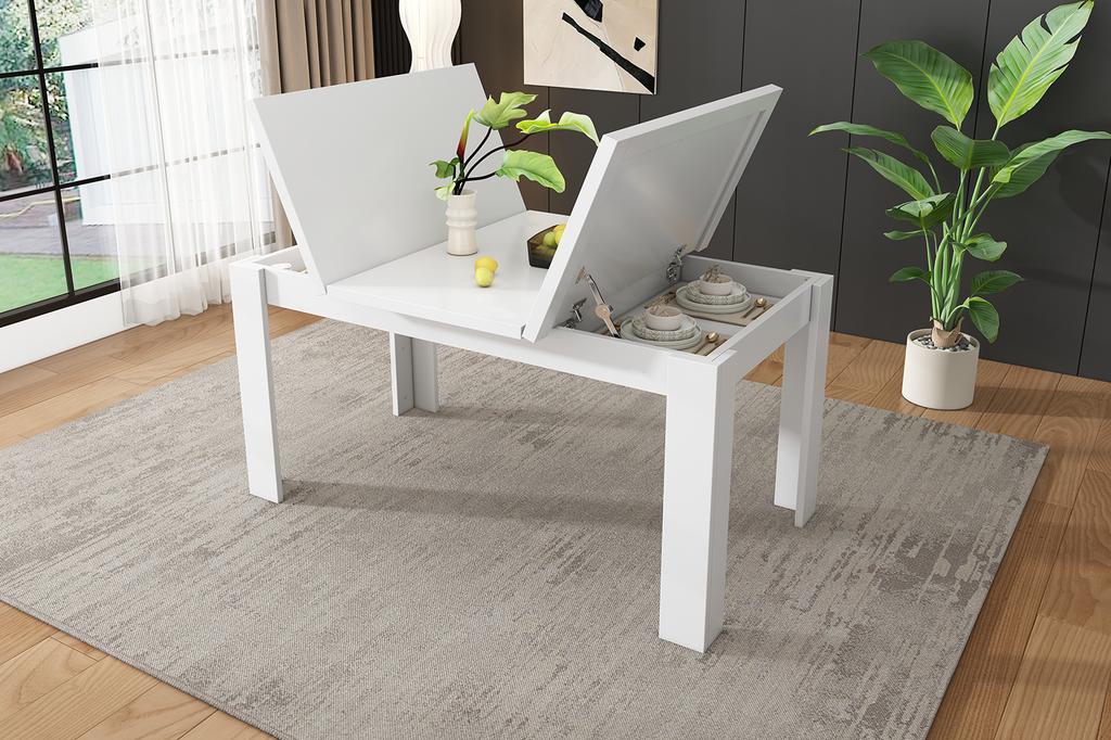 Dining Table 120*70cm, with Storage, Rectangular, Coffee Leisure Table, Modern Simple, Open Storage, Space-Saving, Multifunctional, White