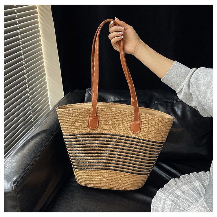 Lazy Wind Seaside Woven Bag Straw Woven Bag Women's Large-capacity Vegetable Basket Tote Bag Shoulder Beach Bag