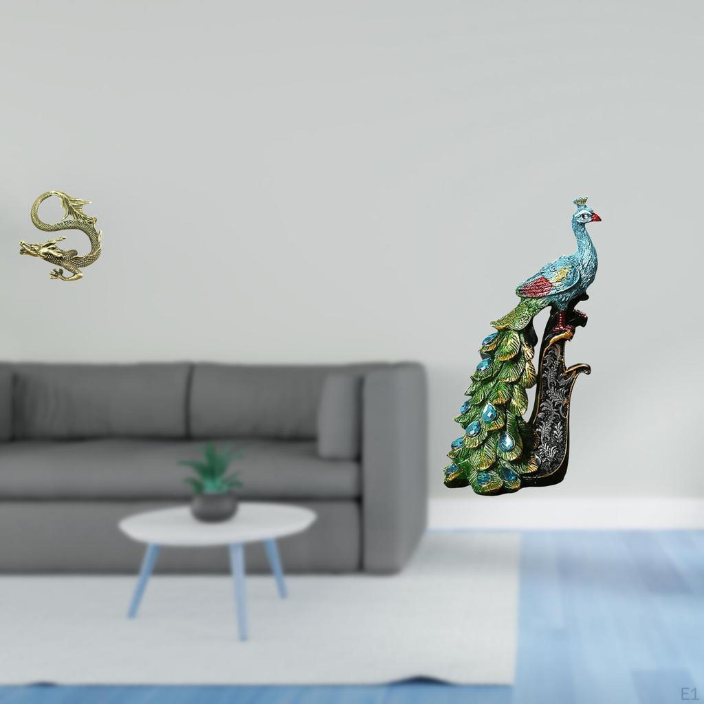Brass Peacock Miniature Sculpture Animal Figurine Elegant Tabletop Ornament for Bedroom Office