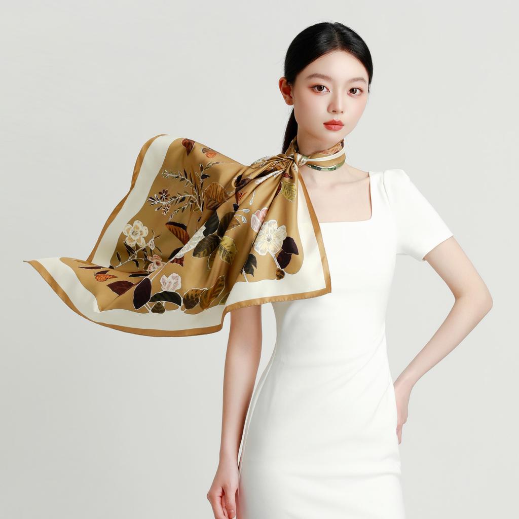 16mm 100% mulberry silk double-sided printing exquisite handmade rolled edge elegant silk scarf scarf for women