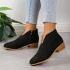 Autumn and Winter Leopard Print Square Root Short Boots Side Zipper Round Head V Mouth Suede Bare Boots Women
