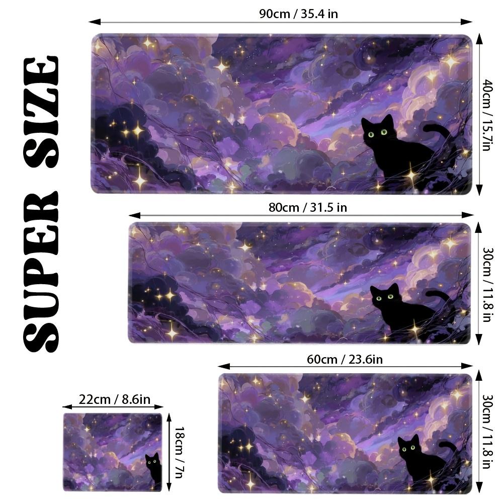 Large Gaming Mouse Pad Black Cat Anime Mouse Mat for Computer Desk Aesthetic XXL Mousepad Mystical Purple Sky Mousepad Deskpad
