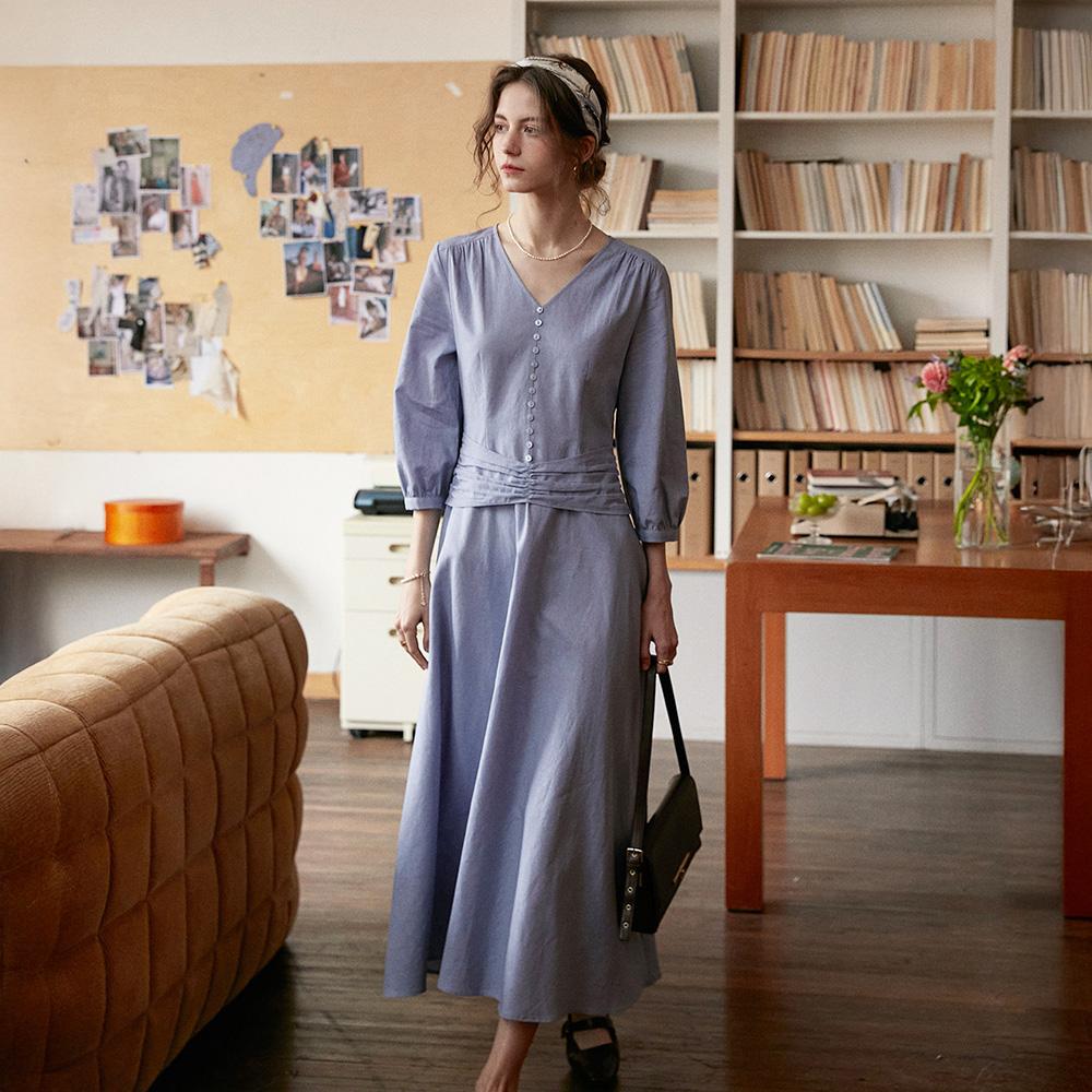 Simpeulleteulo Sr_Slim Long V-Neck Dress