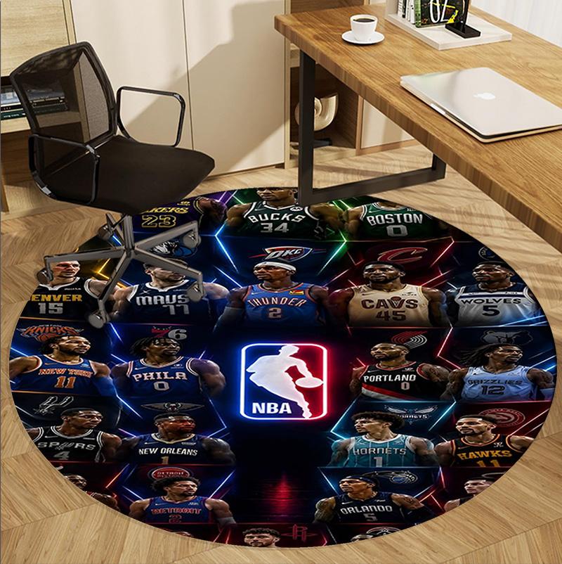 NBA Pattern Round Rug, Indoor/Outdoor Mat, for Picnic, Gameroom, Bedroom, Office, Living Room, Home Decor Carpet, Birthday Gift