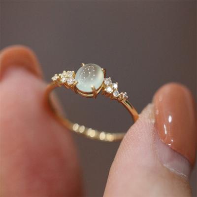 Exquise bague en pierre de lune, simple niche luxe léger, zircon étincelant jade blanc glace bague ouverte