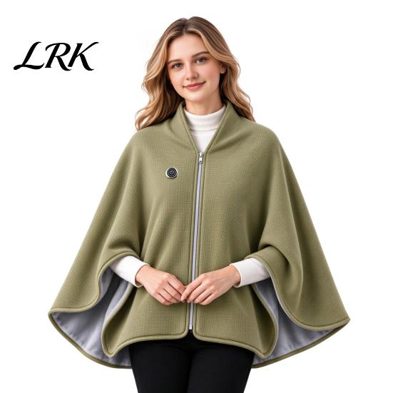 Beheizte Loungewear für Zuhause USB-Schal-Decke mit Kapuze, 3-stufig verstellbarer warmer Poncho, Tragbare Thermowickel für Damen, Reißverschluss vorne, Fleece, Büro