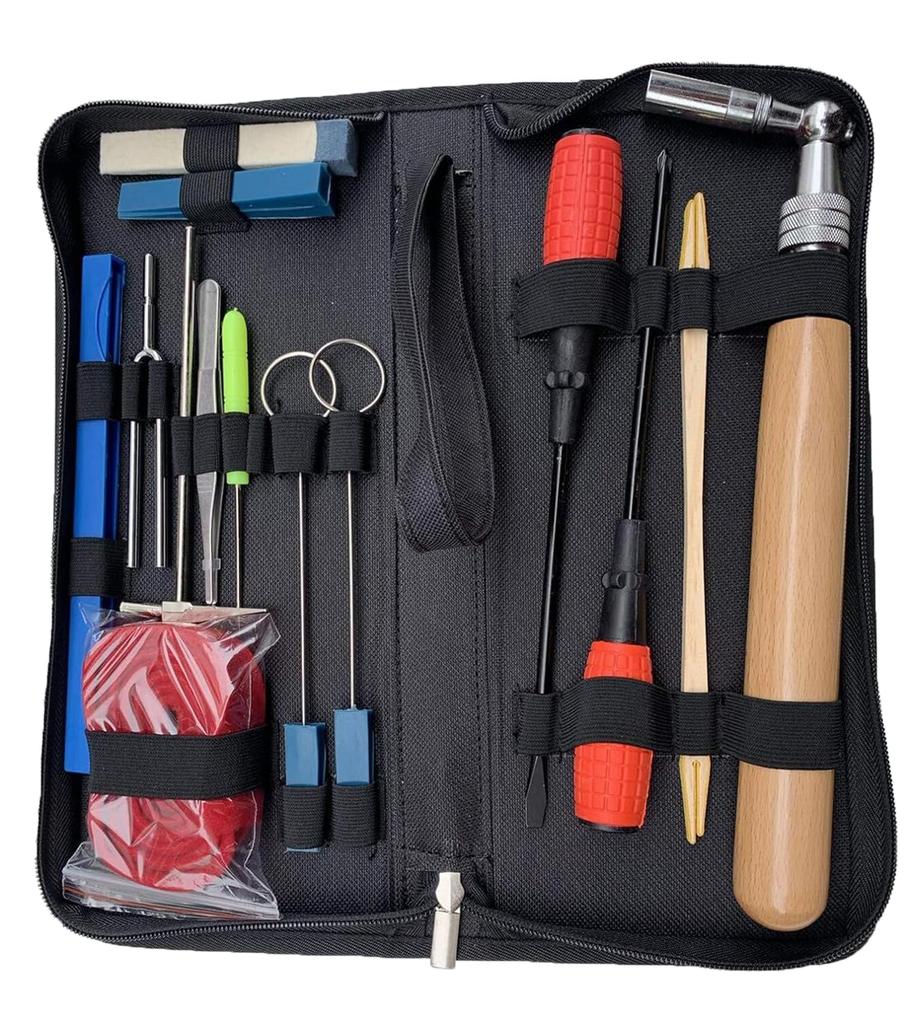 Ecloud Shop Klavierstimmset 16-teiliges Stimmwerkzeugset Stimmhammer Dämpfer Gabel Schraubendreher Riemen Pinzette Klemme für Anfänger und Profis