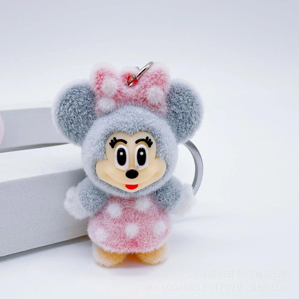 Flock Doll Keychain - Cute Donald Duck Mickey Minnie Cartoon Key Ring Bag Accessories Christmas Party Gifts