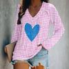 Spring V-Neck Long Sleeve T-Shirt Digital Print Loose Fit Women's Style Valentine's Day Special Edition Fashionable Casual Top