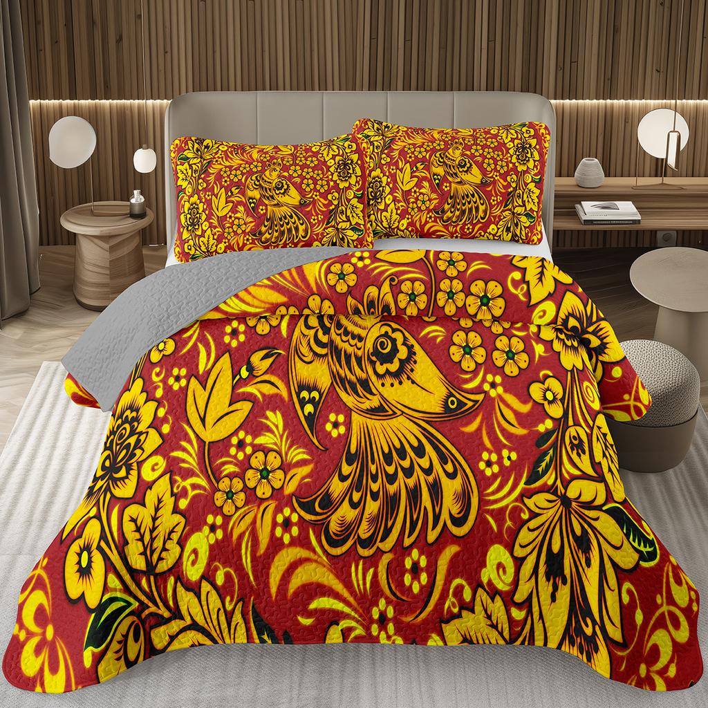 Boho Floral Bedspread Queen/Twin Luxury European Damask Paisley Pattern - Classic & Gorgeous Coverlet Reversible Grey Quilt Set