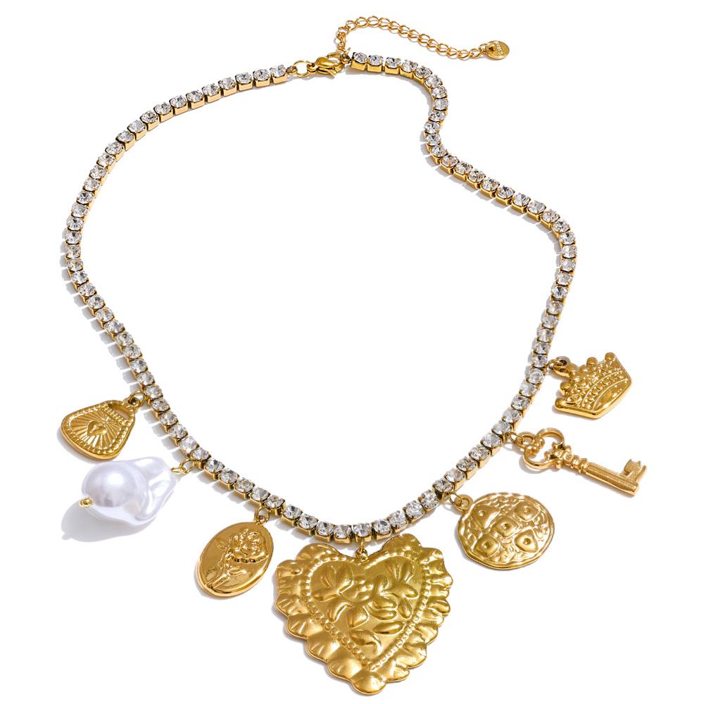 

Eetit Высококачественная цепочка из кубического циркония, ожерелье с подвеской в виде цветка и сердца, нержавеющая сталь, популярные премиальные украшения, рекомендуем золотой