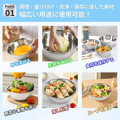 SOHAPI 5-Piece Stainless Steel Heat-Resistant Bowl Set for the Kitchen, Stackable, Available In 22cm, 20cm, 18cm, 14cm, and 12cm, Perfect for Cooking,