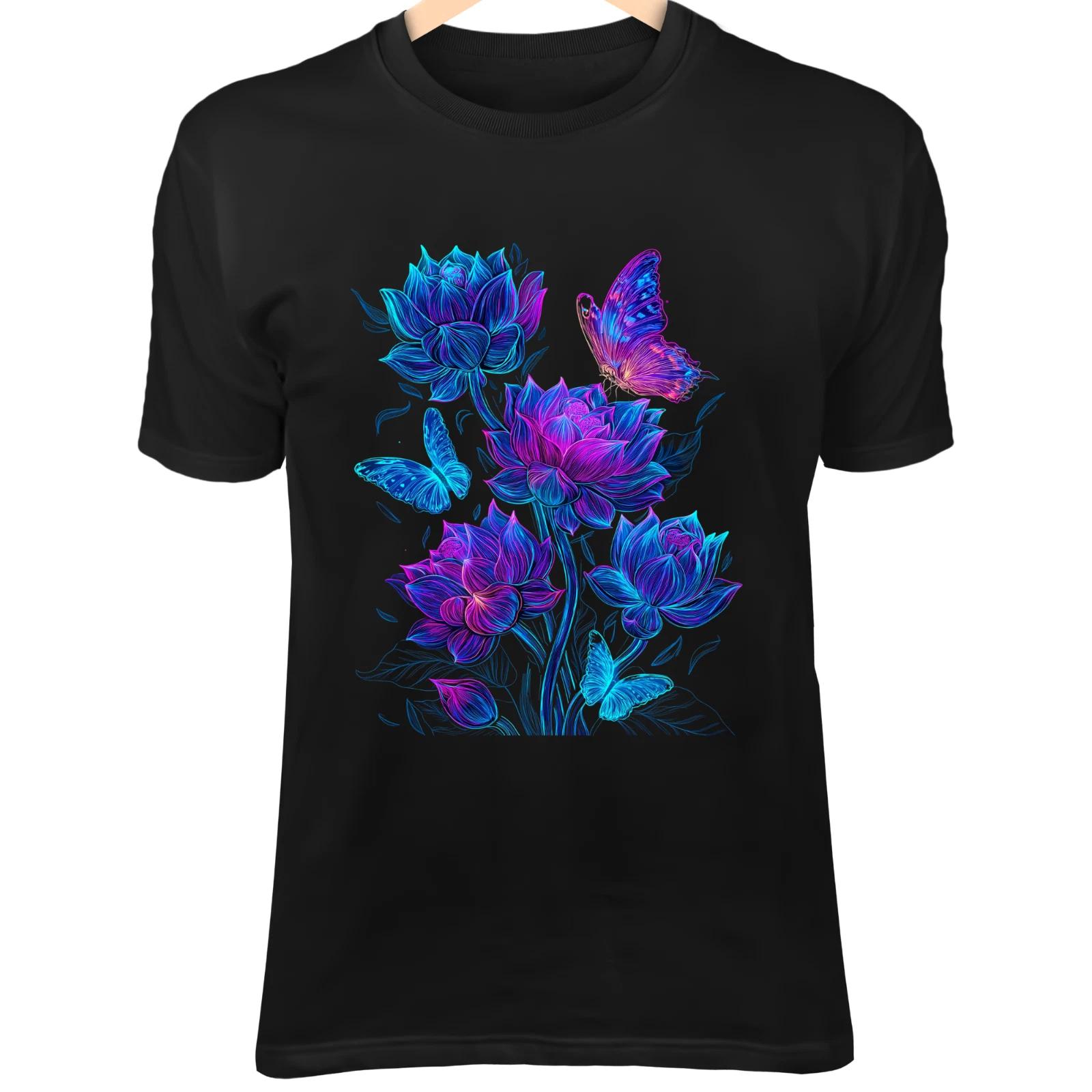 Cyberpunk Floral Fusion - Neon Lotus, Roses & Holographic Butterflies 3XL