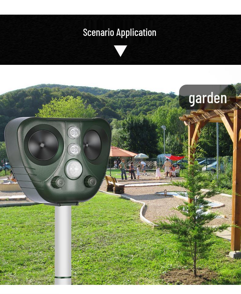 Solar Multi-functional Ultrasonic Pest Repeller for Dogs, Cats, Birds, and Insects with Strobe Light