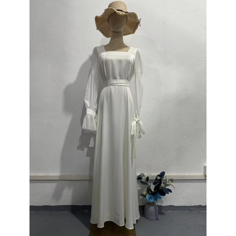 

Western Style New Square Collar Fairy Mori look Dress Square Neck Bubble Sleeve Dress White M