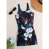 2026 New Racing Swimsuit Women's Personalized Printed One-piece Boxer Briefs Casual Conservative Swimwear